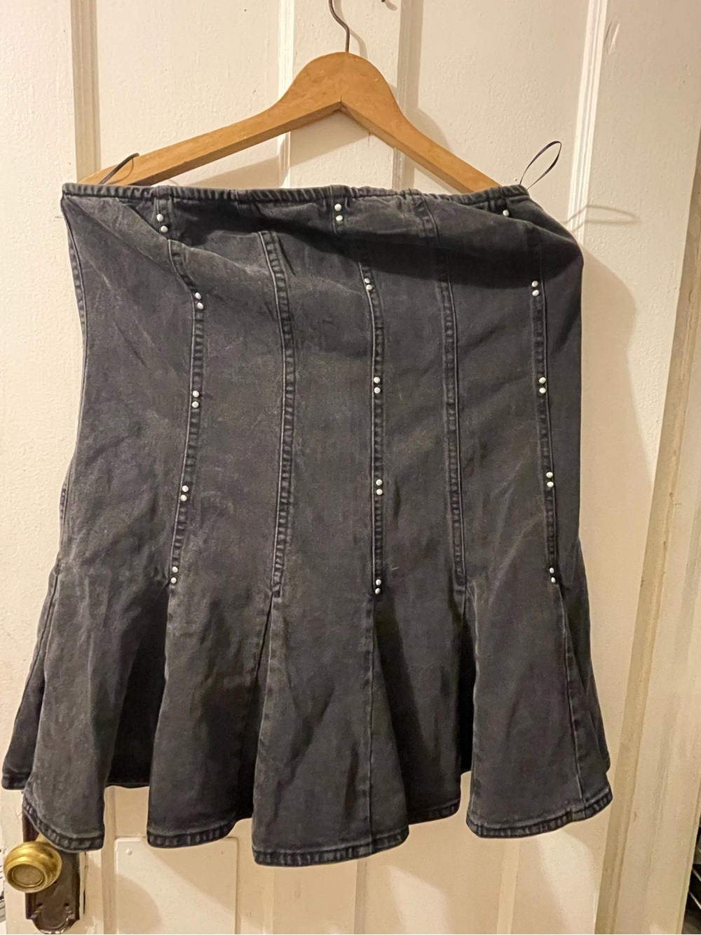 wild fable Black A-Line Flared Denim Skirt with Stud Accents